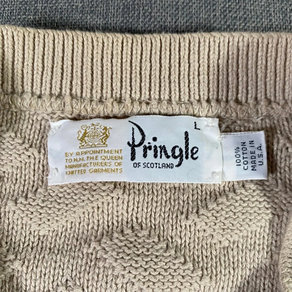 Pringle of Scotland Vintage Mens L Sweater Vest Beige Diamond‎ Knit Sleeveless